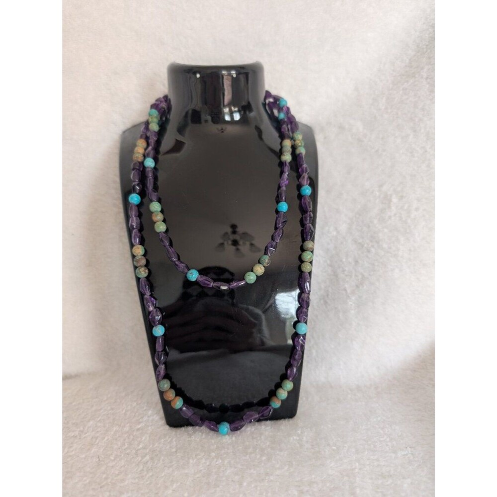 Natural Amethyst and Turquoise 36-inch Necklace